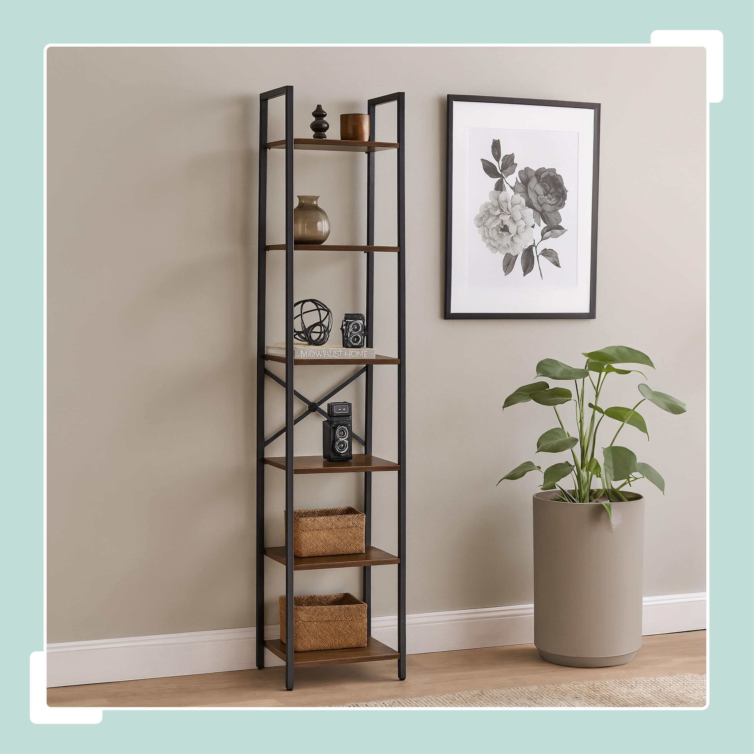 Relaxdays Scaffale Libreria a 8 Ripiani, HLP: 187x40x32 cm, Scaffalatura Aperta, Mobile Stile Industriale, Marrone Nero