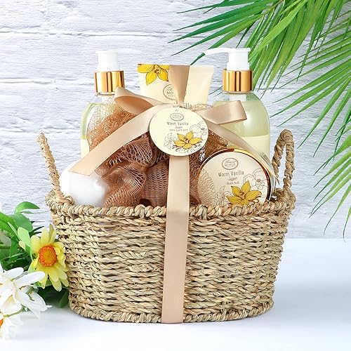 Miniatura 9 de Set de regalo de cesta de spa para baño y ducha, aroma cálido de azúcar de vainilla, con gel de ducha, baño de burbujas, loción corporal, bomba de