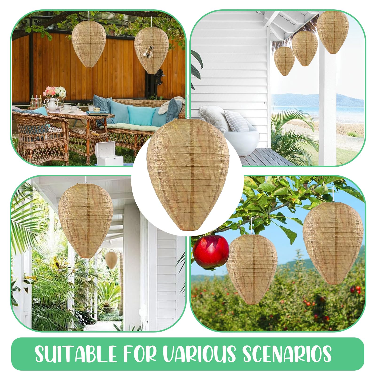 6 Piezas Nido de Avispas Falso, Nido de Avispas Señuelo, Colgar Nido de Avispas Falsas, Nido de Avispas Artificial Señuelo, Nido de Avispas de Papel, para Hogares y Jardines al Aire Libre