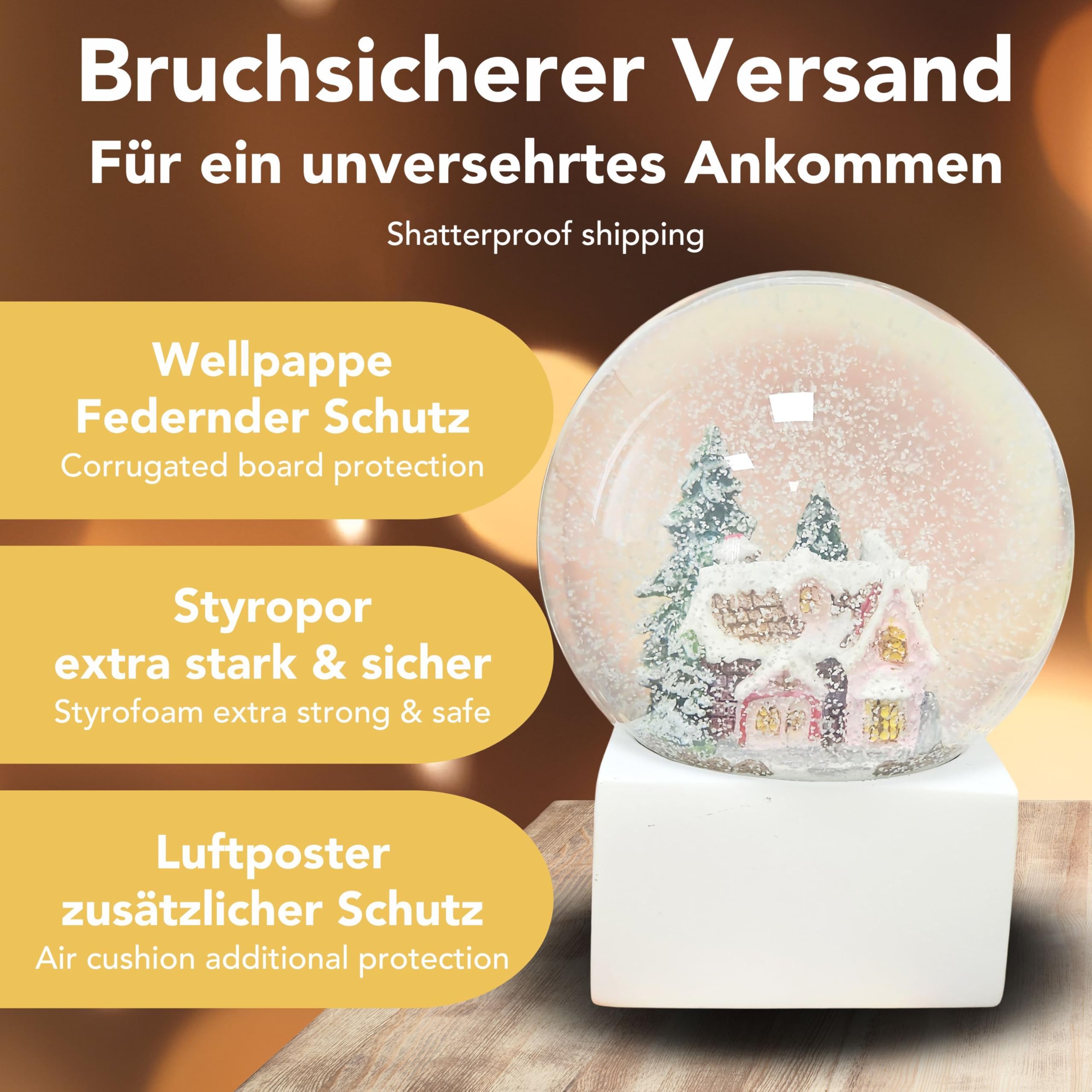 Schneekugel Zuckerbäckerhaus, Sockel weiß eck, Pure-Line, Durchmesser 100mm Schüttelkugel, 20128