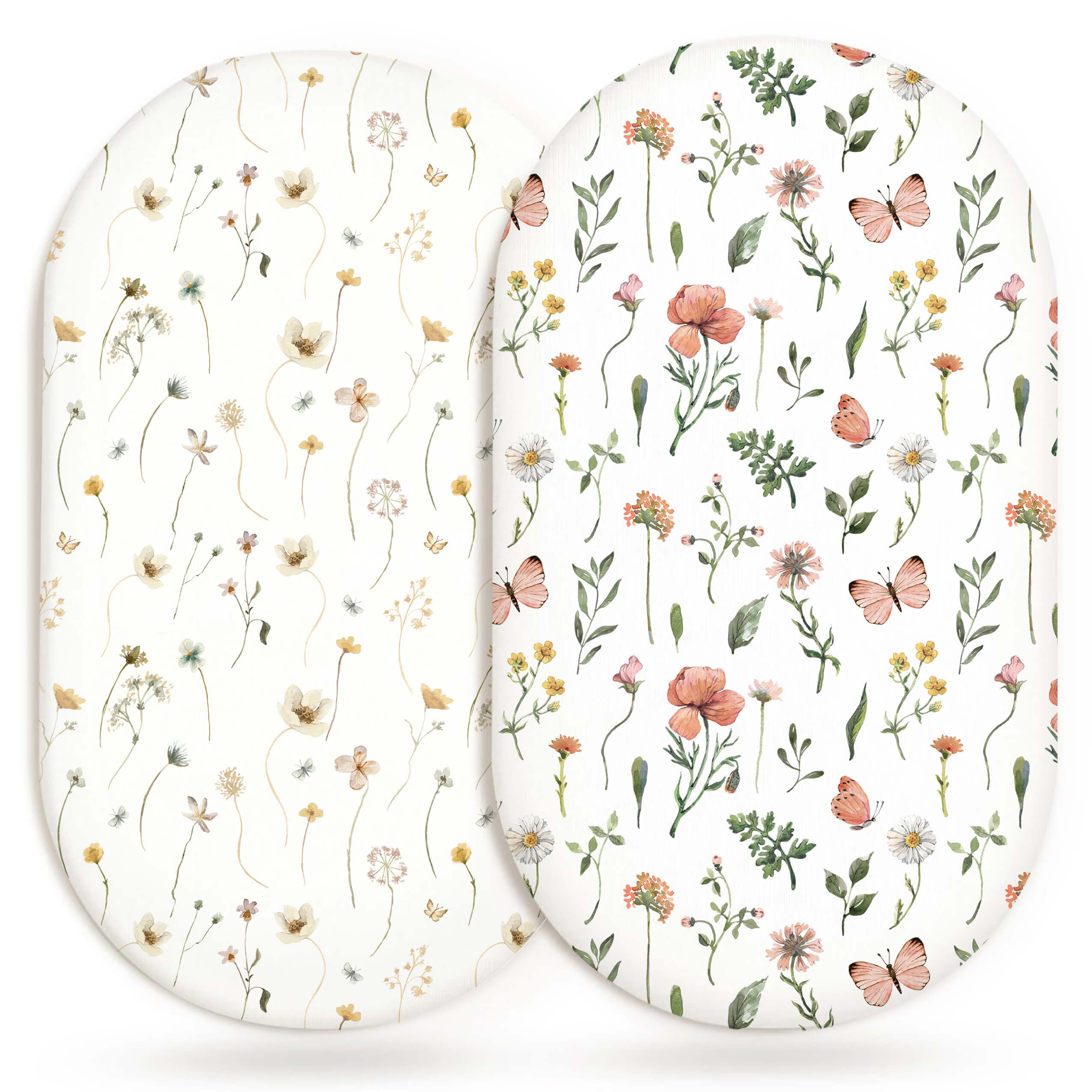 Bassinet Sheets, Fitted Baby Mattress Covers, 33" x 17", Butterfly Garden