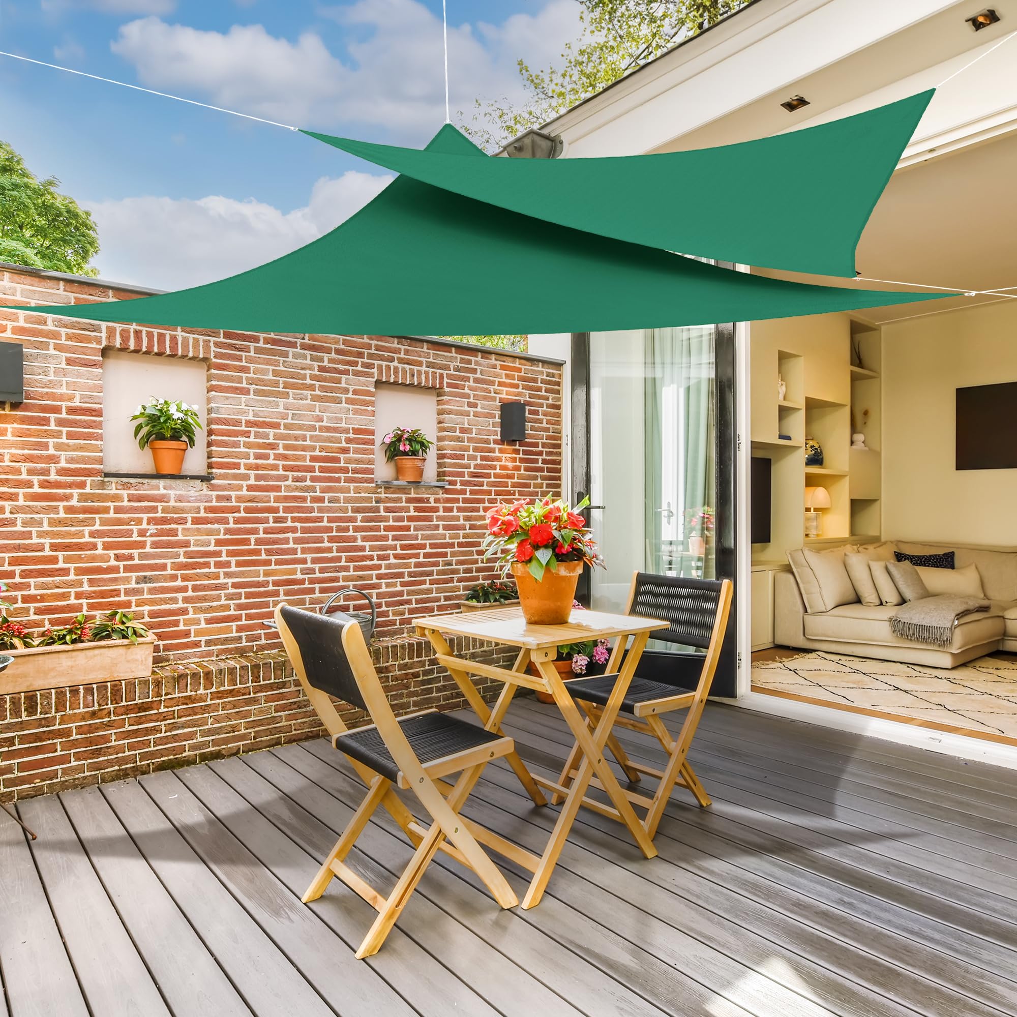 jarolift Sonnensegel Dreieck Gleichschenklig, Wasserabweisend, Sonnenschutz Sichtschutz für Terrasse Garten Balkon, Polyestergewebe 300 x 300 x 300 cm, Grün Sport & Freizeit