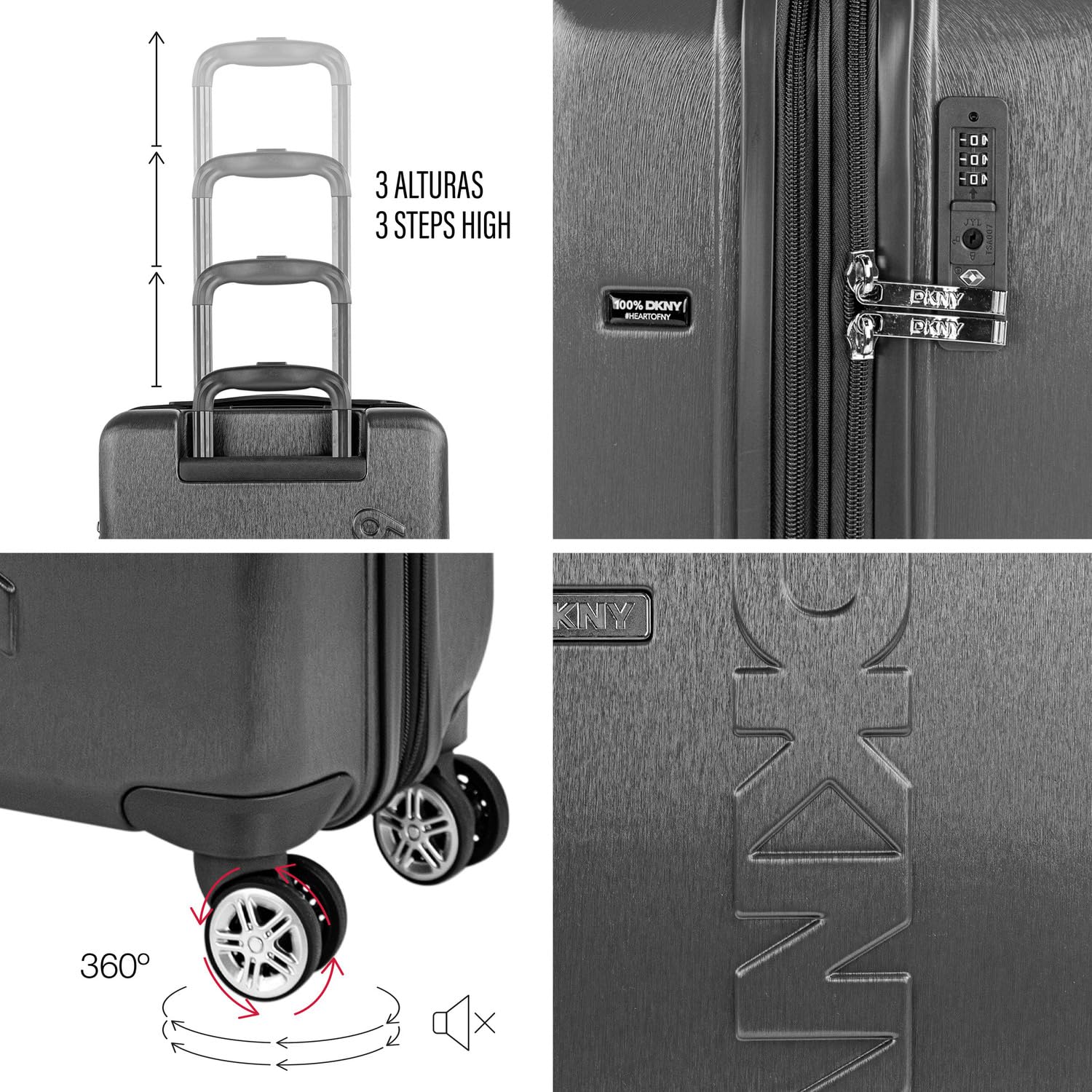 DKNY - Kabinowy bagaż podróżny 55X40X20 Sztywny wózek na kółkach Bagaż podręczny do samolotu Bagaż kabinowy Lekki bagaż kabinowy Bagaż podręczny na krótkie podróże Kompatybilny z Ryanair, Czarny