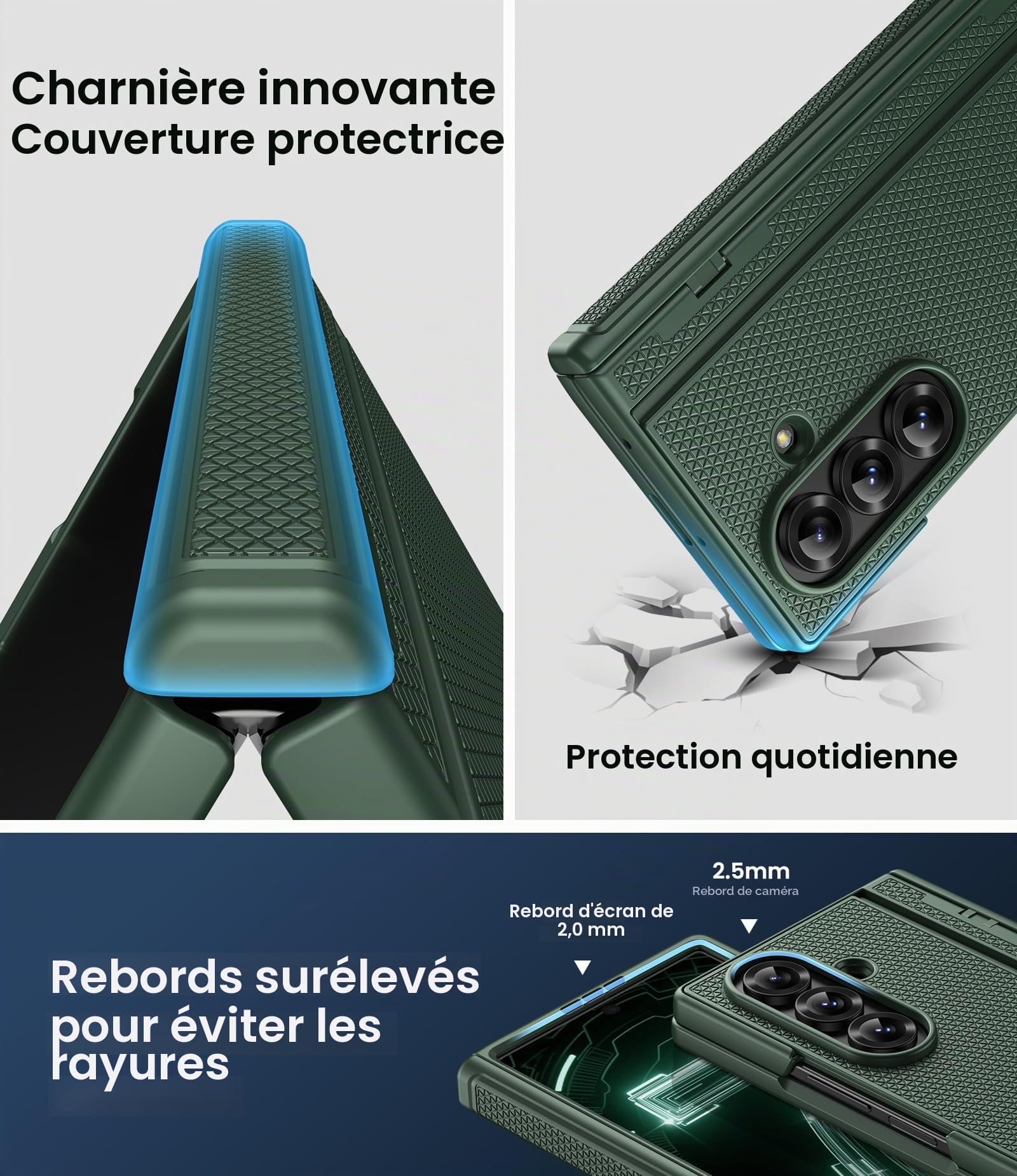 Coque pour Samsung Galaxy Z Fold7 avec Protection de Charnière, Vert