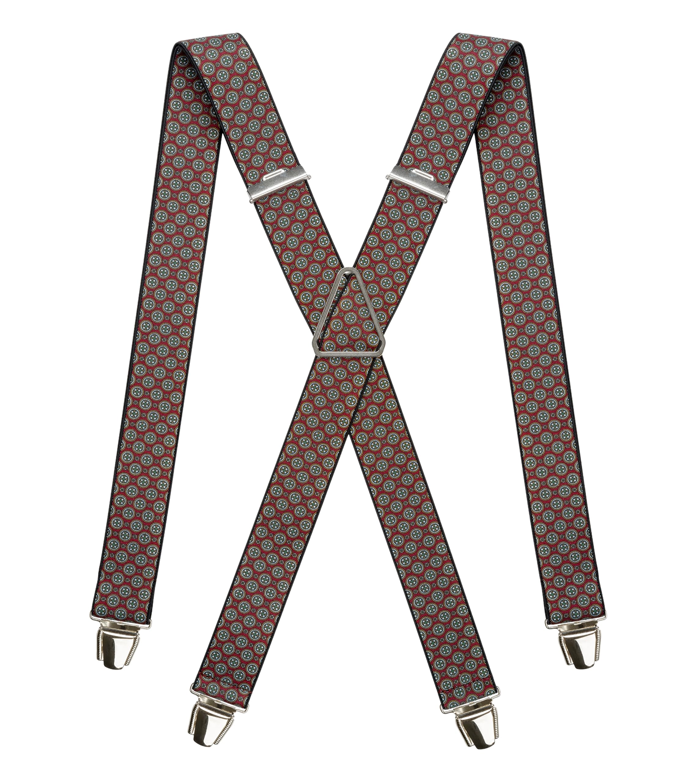 Pierrot Men's Red Bordeaux Small Rounds Braces With Very Strong Clips - One Size Adjustable And Elastic Braces - Wide Heavy Duty Suspenders For Trousers
