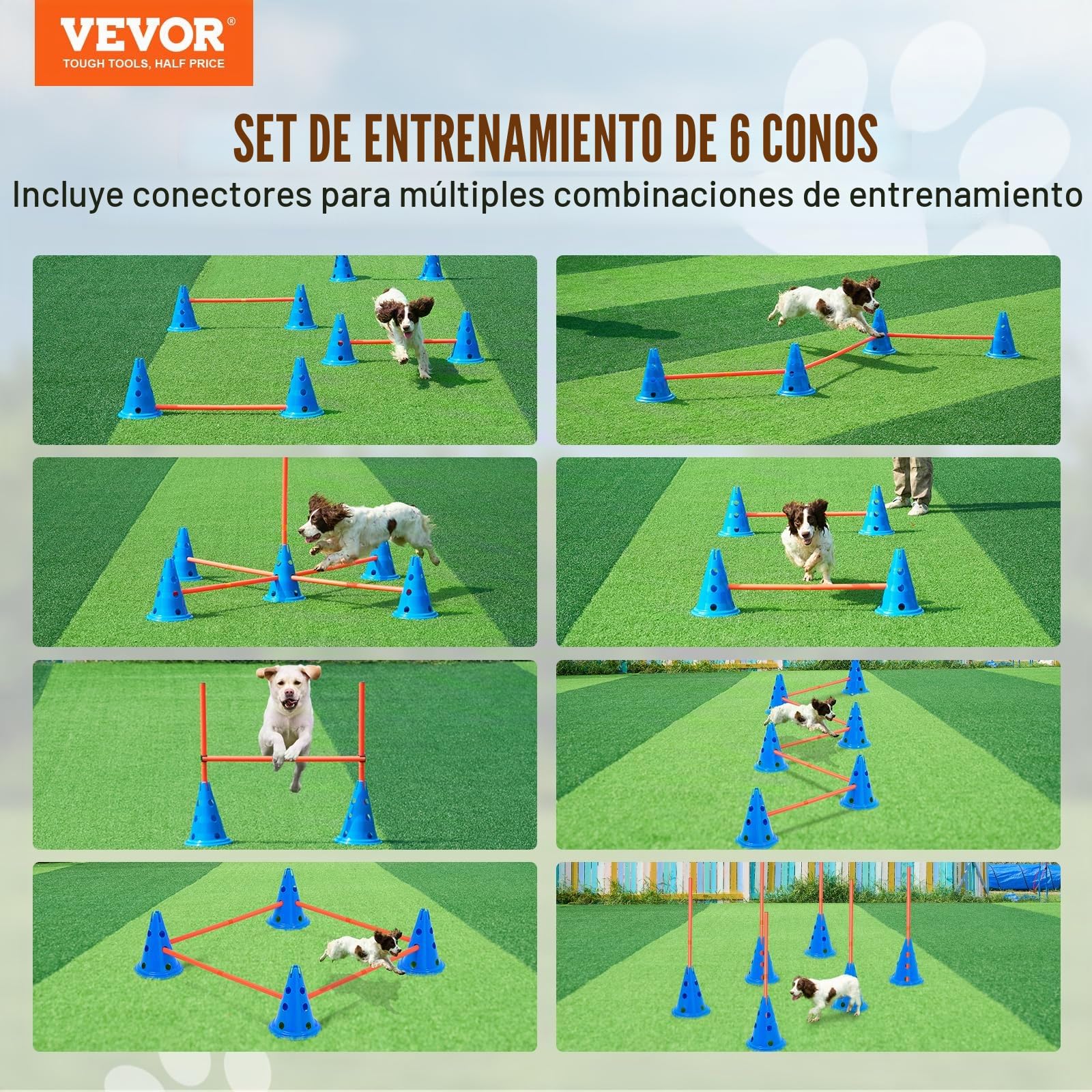 VEVOR Equipo de Entrenamiento de Agilidad para Perros 6 Piezas Carrera de Obstáculos para Cachorros con 12 Conos 6 Varillas de Agilidad Barra Transversal Ajustable en Altura Bolsa de Almacenamiento