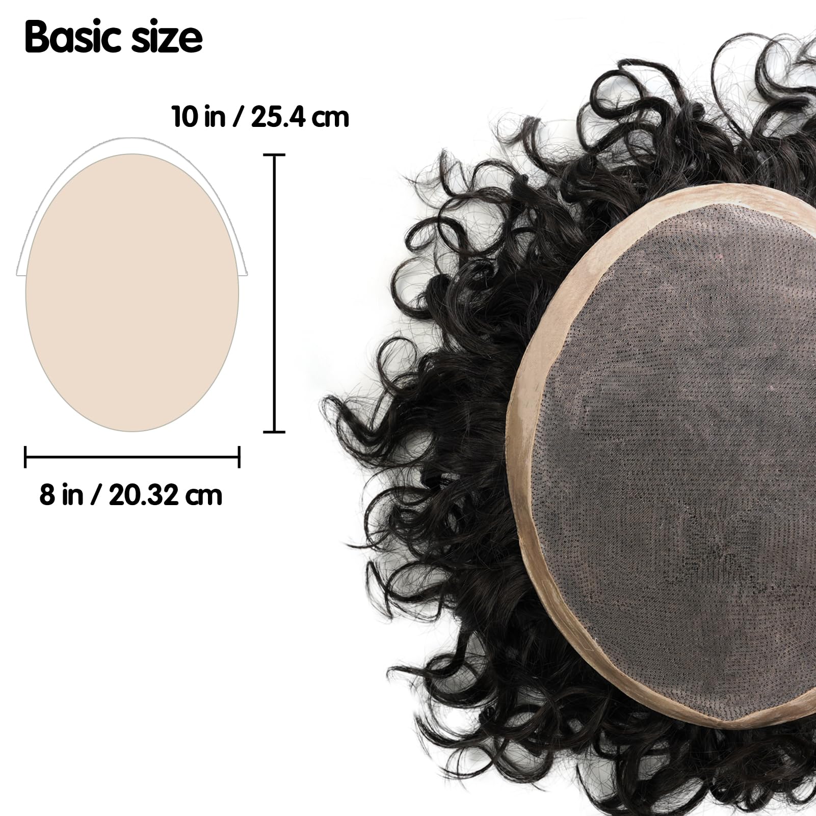 Zakya Hair System for Men - Curly Real Human Hair Replacement Toupee, 20mm Curl, 8 x 10 Inches