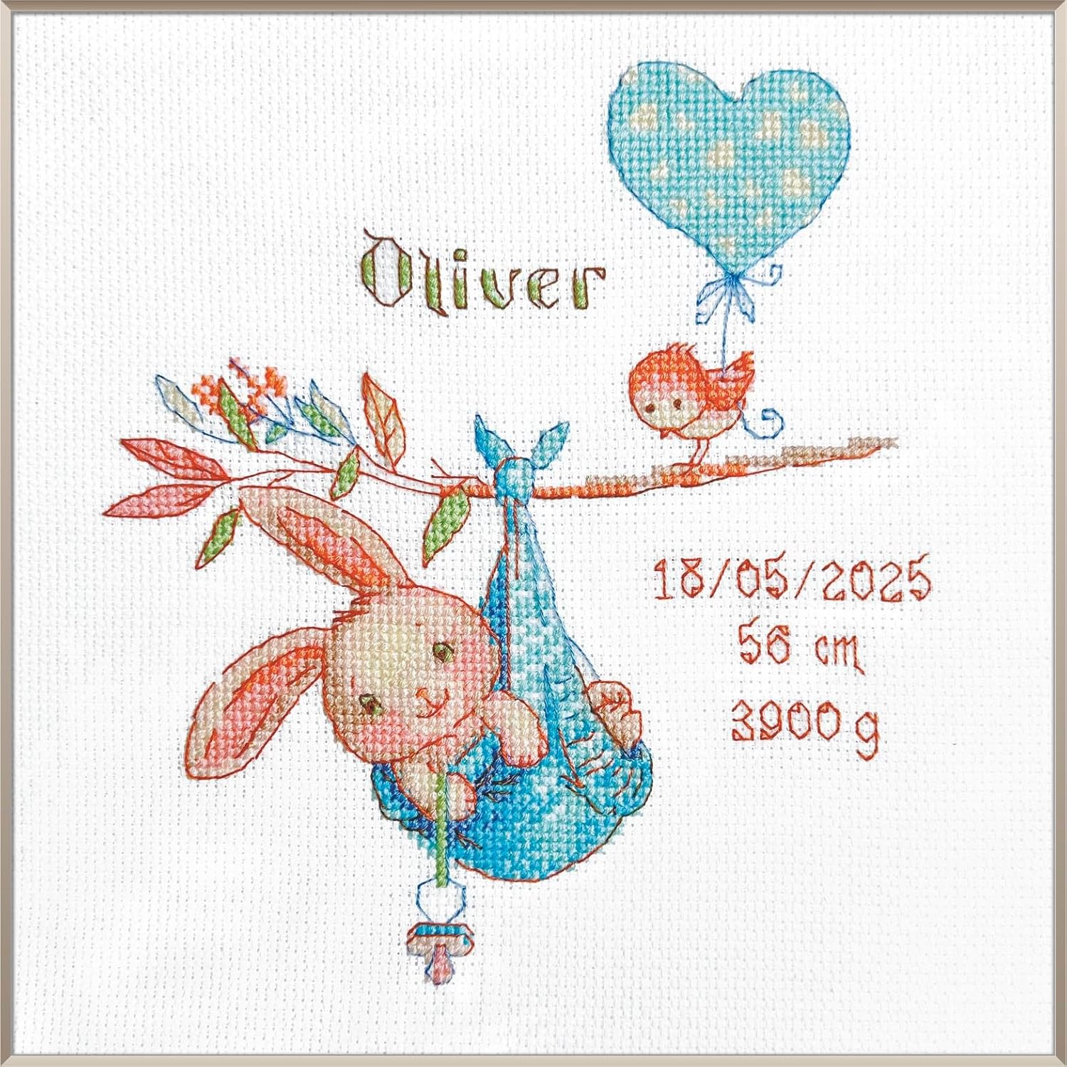 Aine - Boy Birth Sampler A1028, Baby Boy Birth Record Announcement Cross Stitch Kits 7¾"x7¾, Cross Stitch Kits for Beginners & Advanced, Crossstitching Kit Adult, Embroidery Counted Stitching Kit