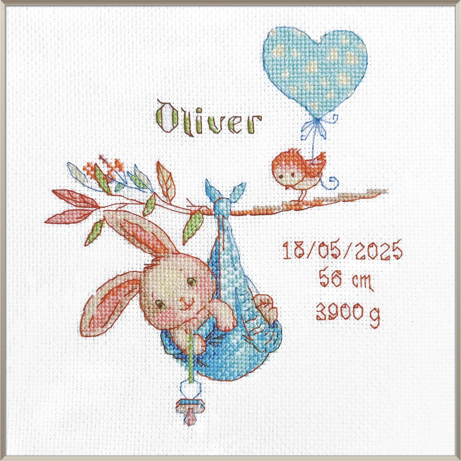 Aine Boys Multicolor - Birth Sampler A1028, Baby Birth Announcement Cross Stitch Kits 7¾"X7¾, Cross Stitch Kits For Beginners & Advanced, Crossstitching Kit Adult, Embroidery Counted Stitching Kit