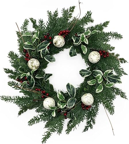 HERON Decoración del hogar - Corona artificial de cedro de pino de Navidad para puerta delantera, interior y exterior, ramita de plástico mixto,