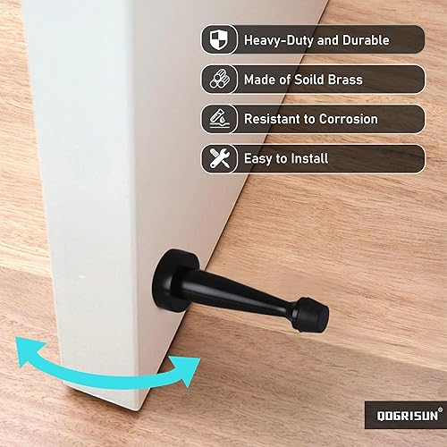 Miniatura 2 de QOGRISUN 's Topes de puerta de latón macizo resistentes, 4 pulgadas de longitud total de tope decorativo de pared con punta de parachoques de goma,