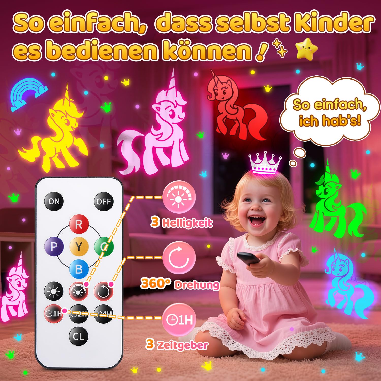 Einhorn Spielzeug ab 3-12 Jahre Mädchen, 【3 Filme+93 Effekte+Dimmbar】 Einhorn Geschenke für Mädchen Geschenke, 【Remote+3 Timer+Rotation】 Sternenhimmel Projektor Kinder, Meerjungfrau Spielzeug