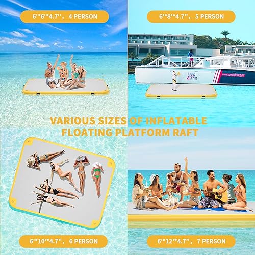 Miniatura 5 de Muelle flotante inflable, balsa inflable de plataforma de agua de 8 x 6 pies con bomba de aire y bolsa de almacenamiento, tapete flotante para isla