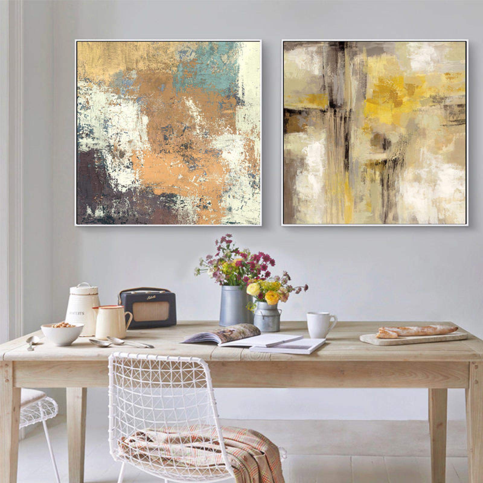 Toile impression peinture photos jaune abstrait pour dynamiser un grand mur vide - 6