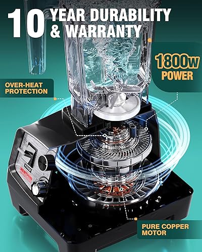 Miniatura 6 de WantJoin Licuadora para batidos, licuadora de encimera de 68 onzas para cocina profesional con potente motor de cobre de 1800 W, 30000 RPM, 16