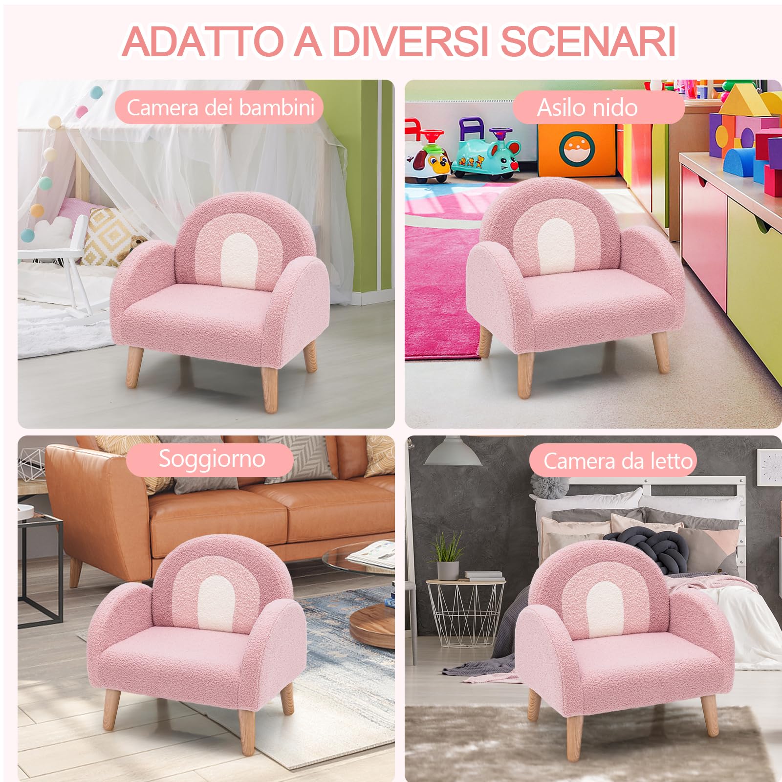 COSTWAY Divano Sedia per Bambini con Tessuto Morbido, Sedia Imbottita con Schiuma ad Alta Elasticità Gambe in Legno Massiccio, Adatta per Asilo Sala, Giochi Camera (rosa)