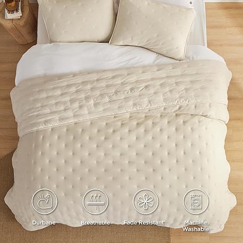 Miniatura 4 de Bedsure Colcha beige tamaño King  Juego de ropa de cama ligero y suave para todas las estaciones, juego de edredón de punto de cruz, 3 piezas, 1