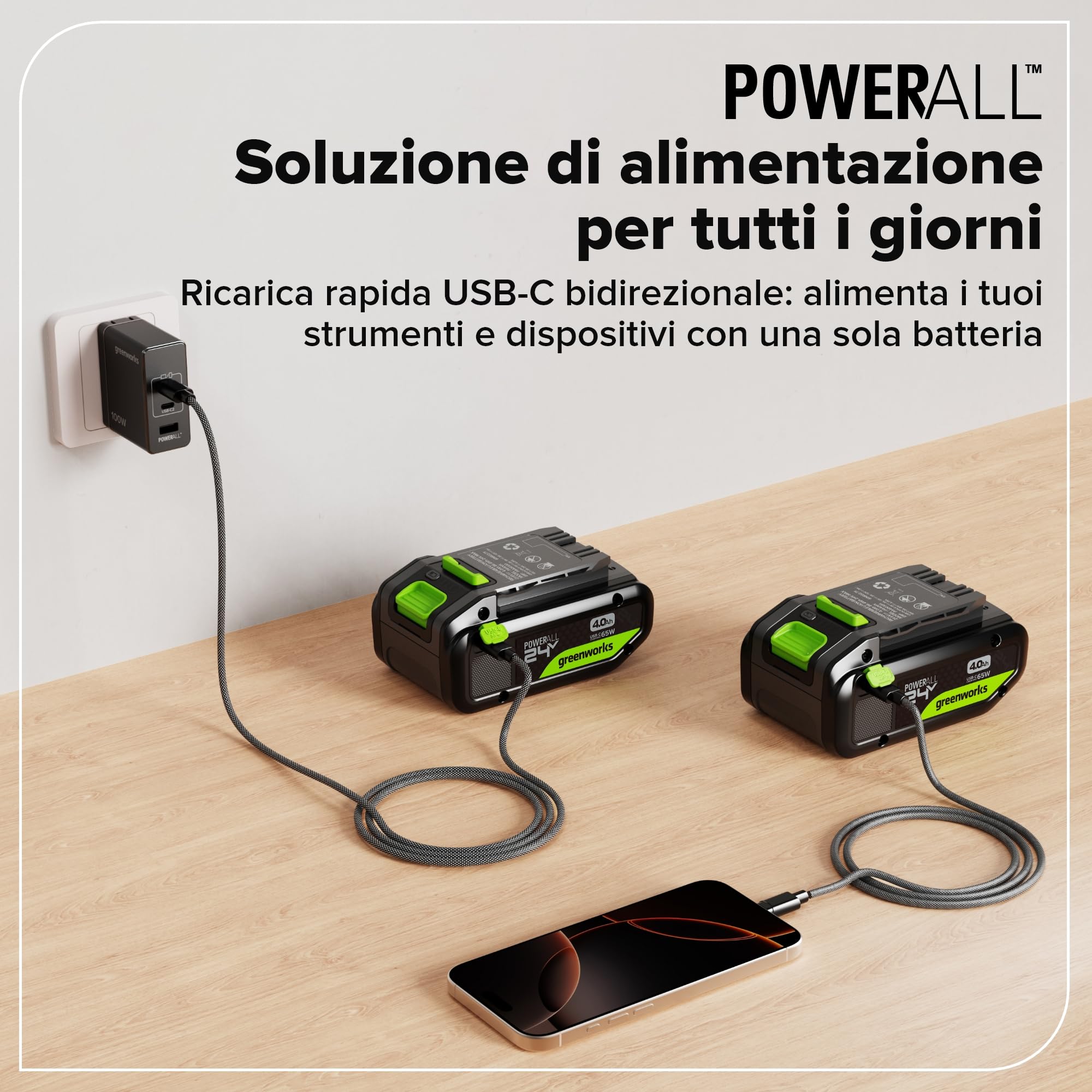 Greenworks TwinPack 24V 4Ah Batteria Ricaricabile ad Alta Potenza USB-C Batteria Li-Ion Compatibile con Tutti gli oltre 200 Dispositivi Greenworks 24V, 2 anni di garanzia - K2D8NNA