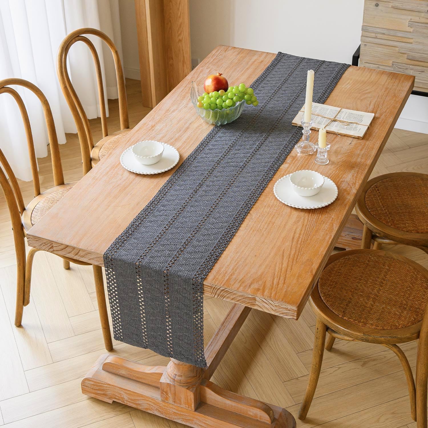 Vgunama - Camino De Mesa Bohemio De Estilo Rústico De Lino Para Decoración De Bodas Y Comedores