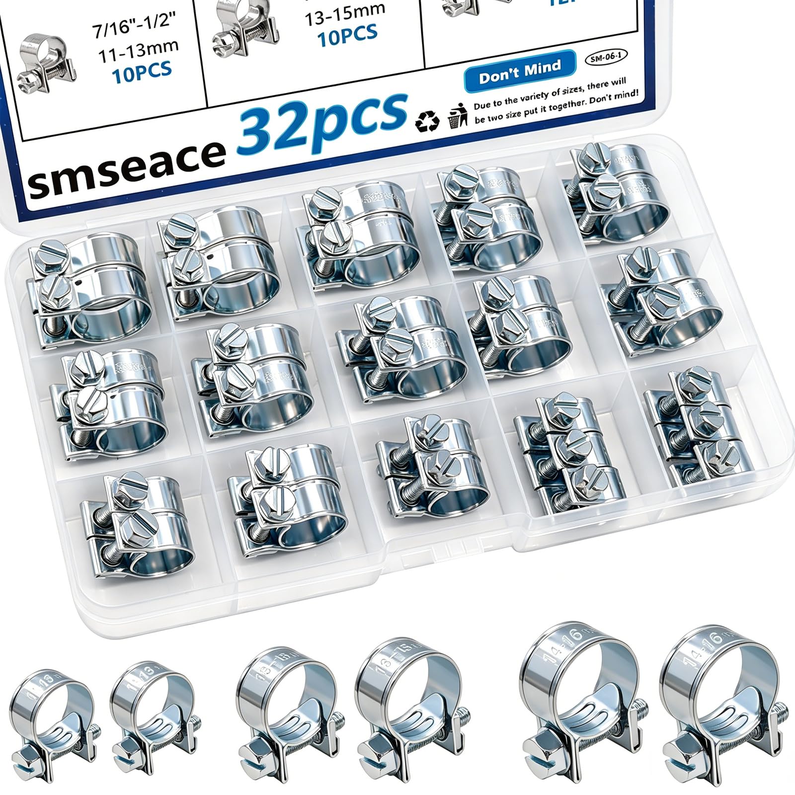 smseace 32Pcs Fuel Line Clamps Fuel Injection Hose Clamps 1/4inch 5/16inch 3/8inch Zinc Plated High Pressure Hose Clamps For Diesel/Petrol Pipe in Automotive,Marine,Truck