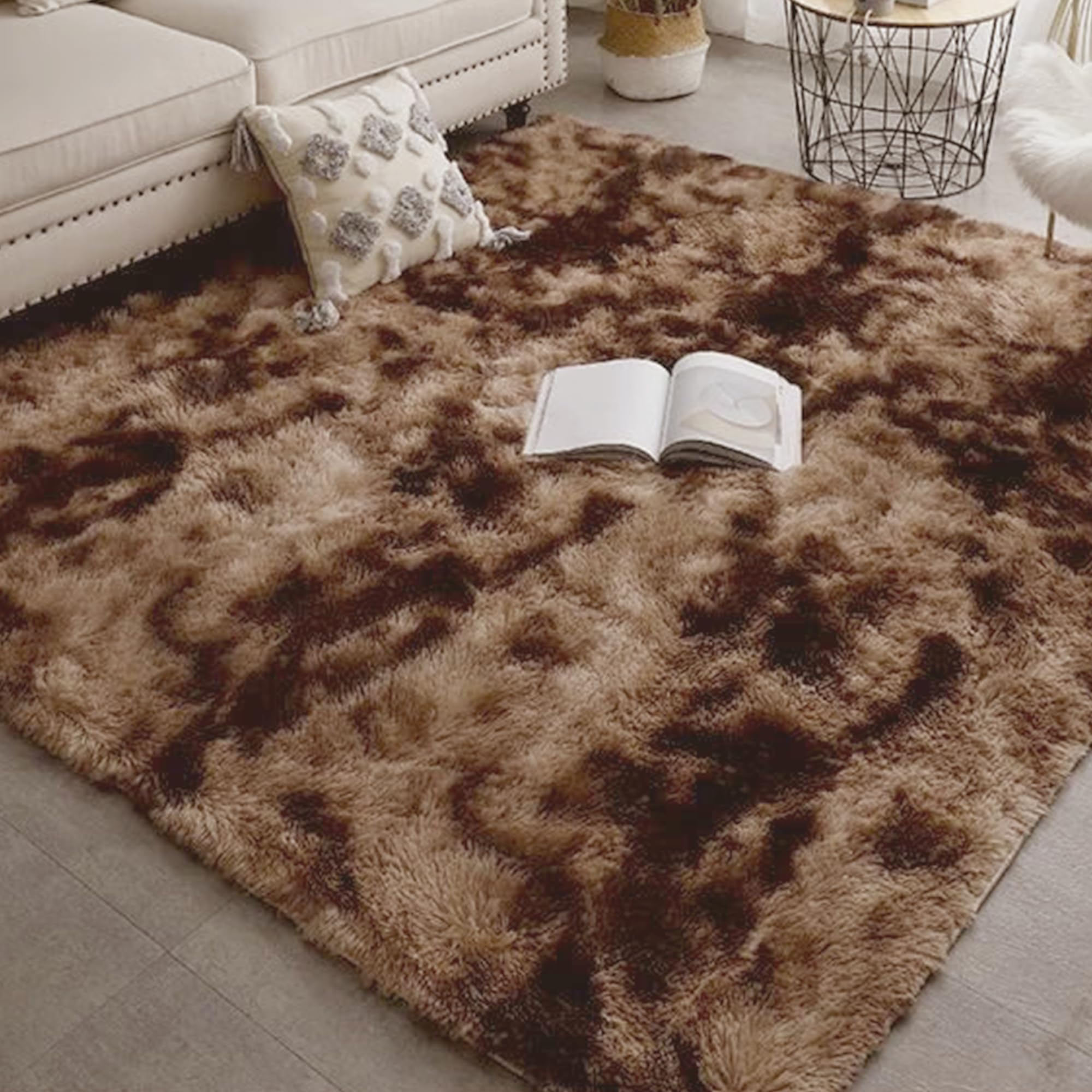 Tapis moelleux uni brillant marron 240x330 cm haut de gamme