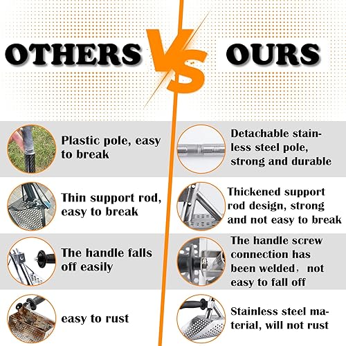 Miniatura 5 de Cuchara de arena para detección de metales, pala de playa de acero inoxidable para adultos, pala de arena con mango largo para playa, caza del