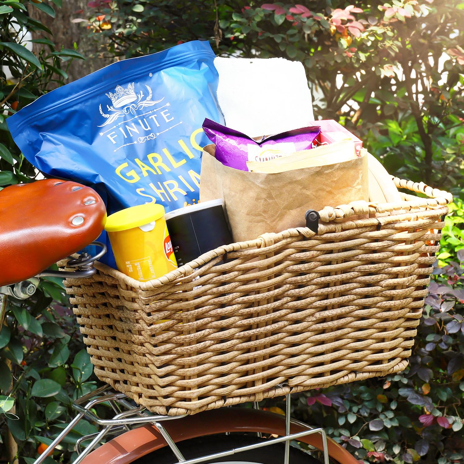 ANZOME Panier de vélo arrière avec housse étanche et panier à bagages - Grand porte-bagages - Panier pour l'arrière - Accessoires de vélo - En polyrotin