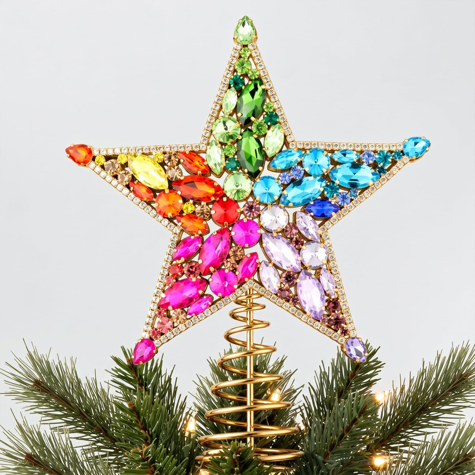 10" Christmas Star Tree Topper, Vintage Rhinestone Decor