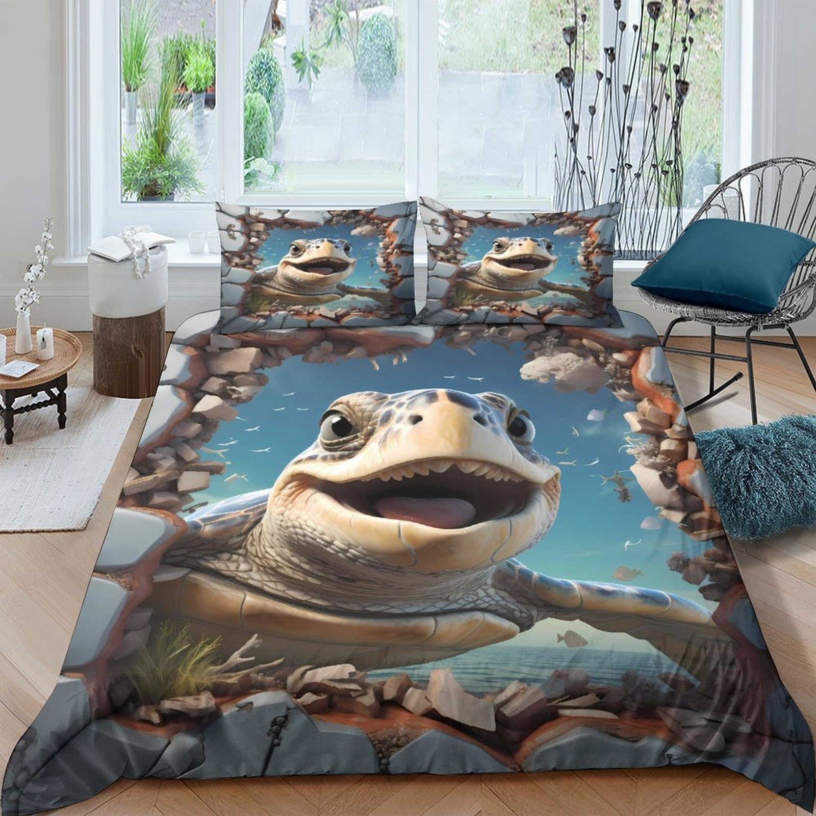 Ctjqhvkz Style-1 3D Printed Cartoon Turtle Fitted Sheet Microfiber Soft Non-Slip Ocean Animal Mattress Cover For Bedroom Dorm Decorative Use Single（135X200cm）