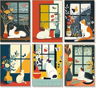 6 Pack Paint by Numbers Kit for Adults Beginners - 10x14 Inch Cat Adult Paint by Number Kits on Canvas, Cat DIY Acrylic Oil Number Painting Kits for Adults, Perfect for Gift Home Wall Decor