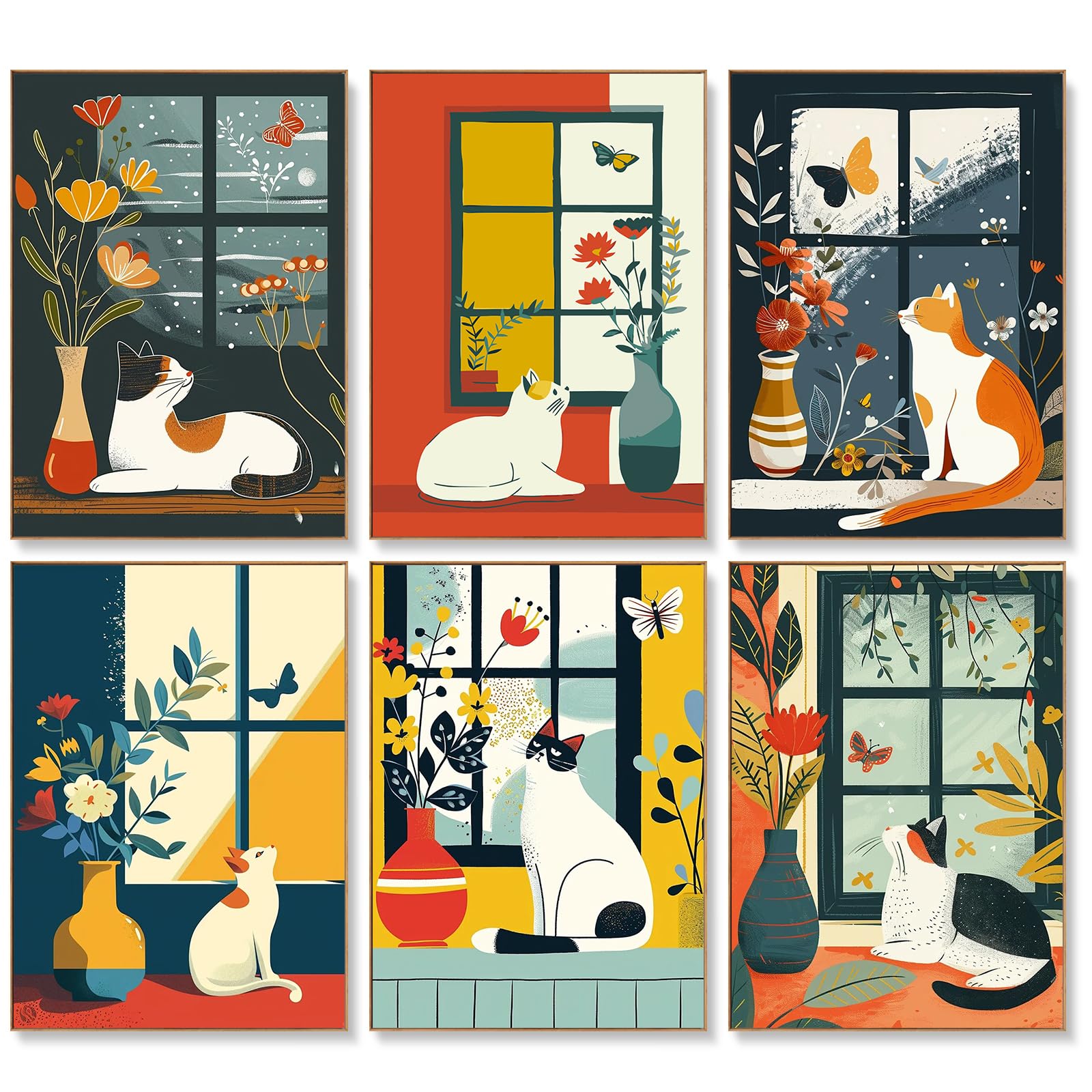 6 Pack Paint by Numbers Kit for Adults Beginners - 10x14 Inch Cat Adult Paint by Number Kits on Canvas, Cat DIY Acrylic Oil Number Painting Kits for Adults, Perfect for Gift Home Wall Decor