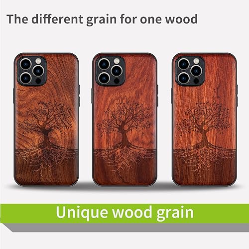 Miniatura 7 de Carveit Funda magnética de madera para iPhone 12 Pro madera real dura y TPU suave negro a prueba de golpes, funda protectora única y elegante de