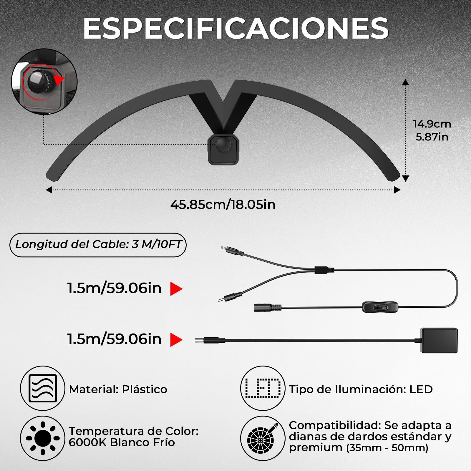 Iluminación Dardos, LED Luz para Diana de Dardos 6000K, Fácil Montaje para Todas Las Dianas Estándar