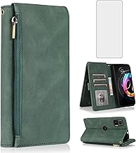 Compatible with Motorola Moto Edge 30 Lite / Edge 30 Neo (6.28") Wallet Case Tempered Glass Screen Protector Zipper Retro Leather Flip Cover Card Holder Stand Cell for 30Neo XT2245-1 Women Men Green