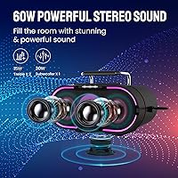 Vista 3 de RHM K666PLUS Karaoke Machine with Powerful Sound, Deep Bass & Led Light, 2 Wireless Microphones, 7 Hours Playtime, Support Bluetooth/AUX/USB/PC for