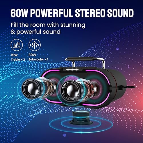 Miniatura 3 de RHM K666PLUS - Máquina de karaoke con 2 micrófonos inalámbricos y luces LED, funciona con TV/Smartphone/Tablet a través de Bluetooth, 7 horas de