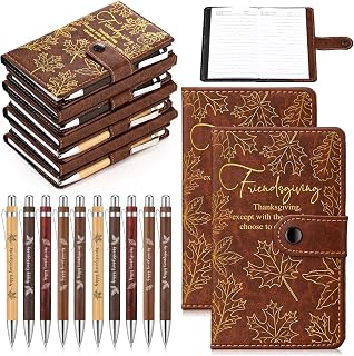 Friendsgiving Gift Bulk Thanksgiving Notebooks Maple Leaf A6 Leather Journals with Bamboo Pens Friendsmas Party Favors Christmas Sisterhood Gift for Women Friends Bestie Sorority(10 Sets/20 Pcs)