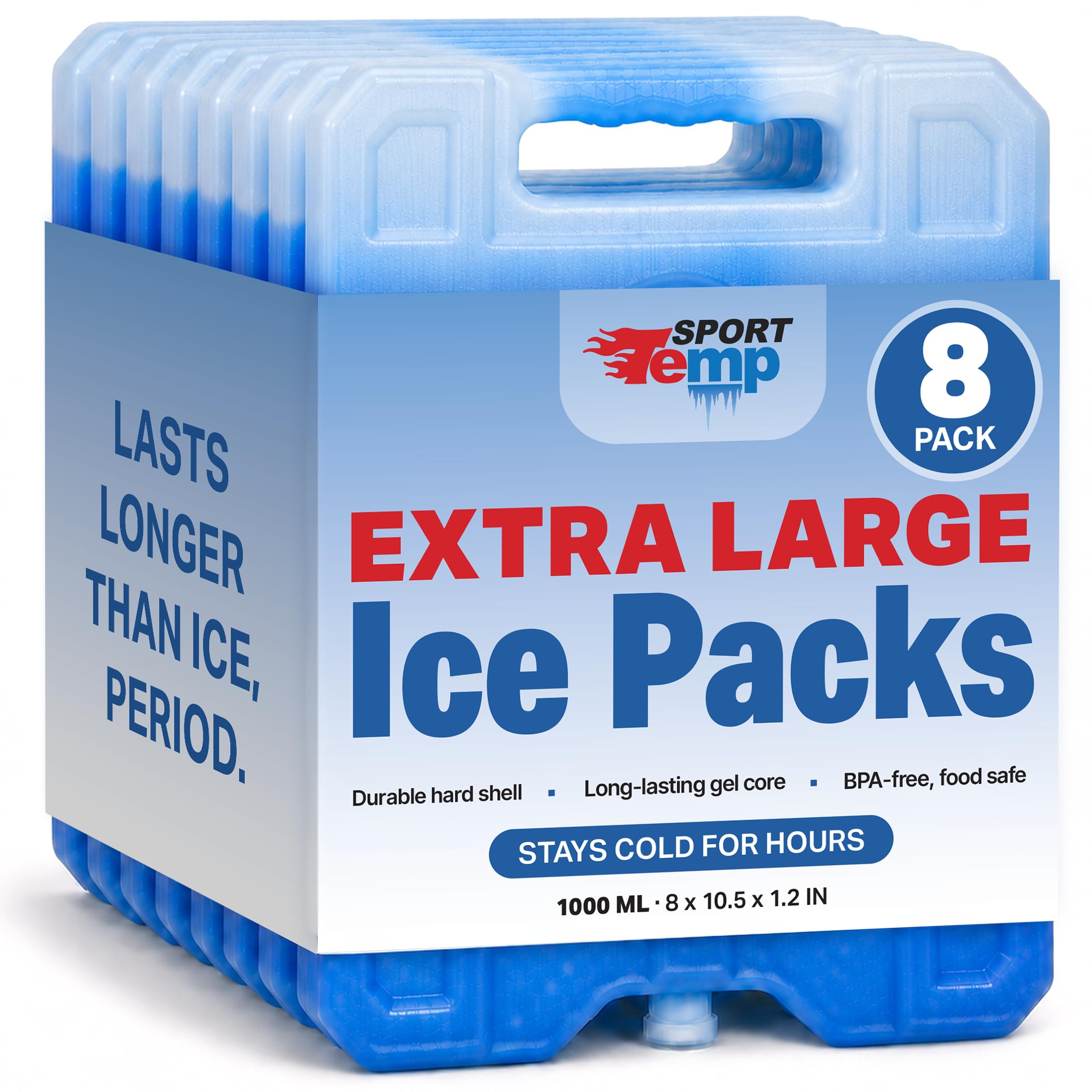 Sport Temp Wiederverwendbarer Jumbo-Eisbeutel – langlebig – perfekt zum Kühlen von Lebensmitteln oder Getränken, Kühler, Camping, Strandkühler, Wandern und mehr, transparent blau
