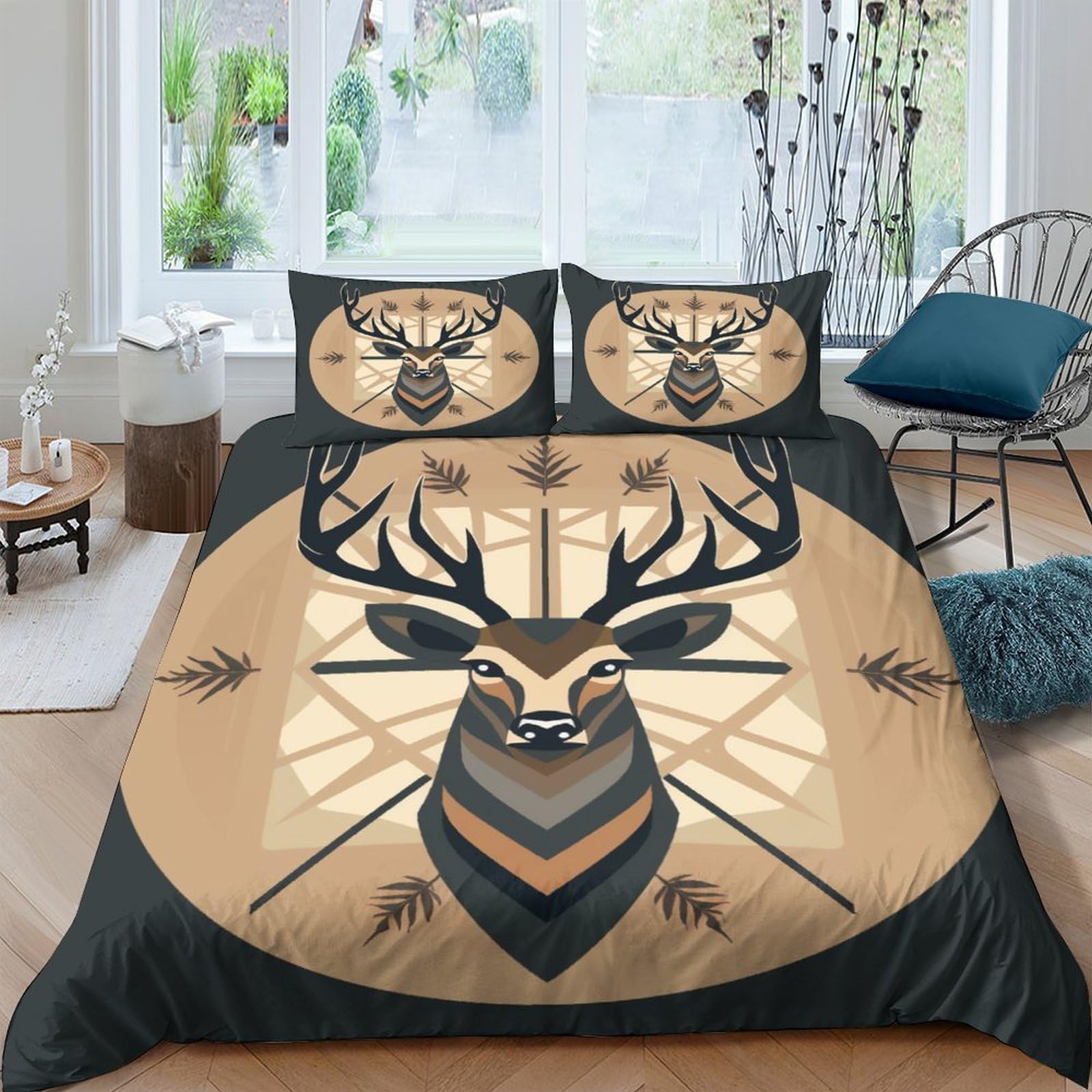 Housse de couette cerf imprimé 3D avec fermeture éclair parure de lit double