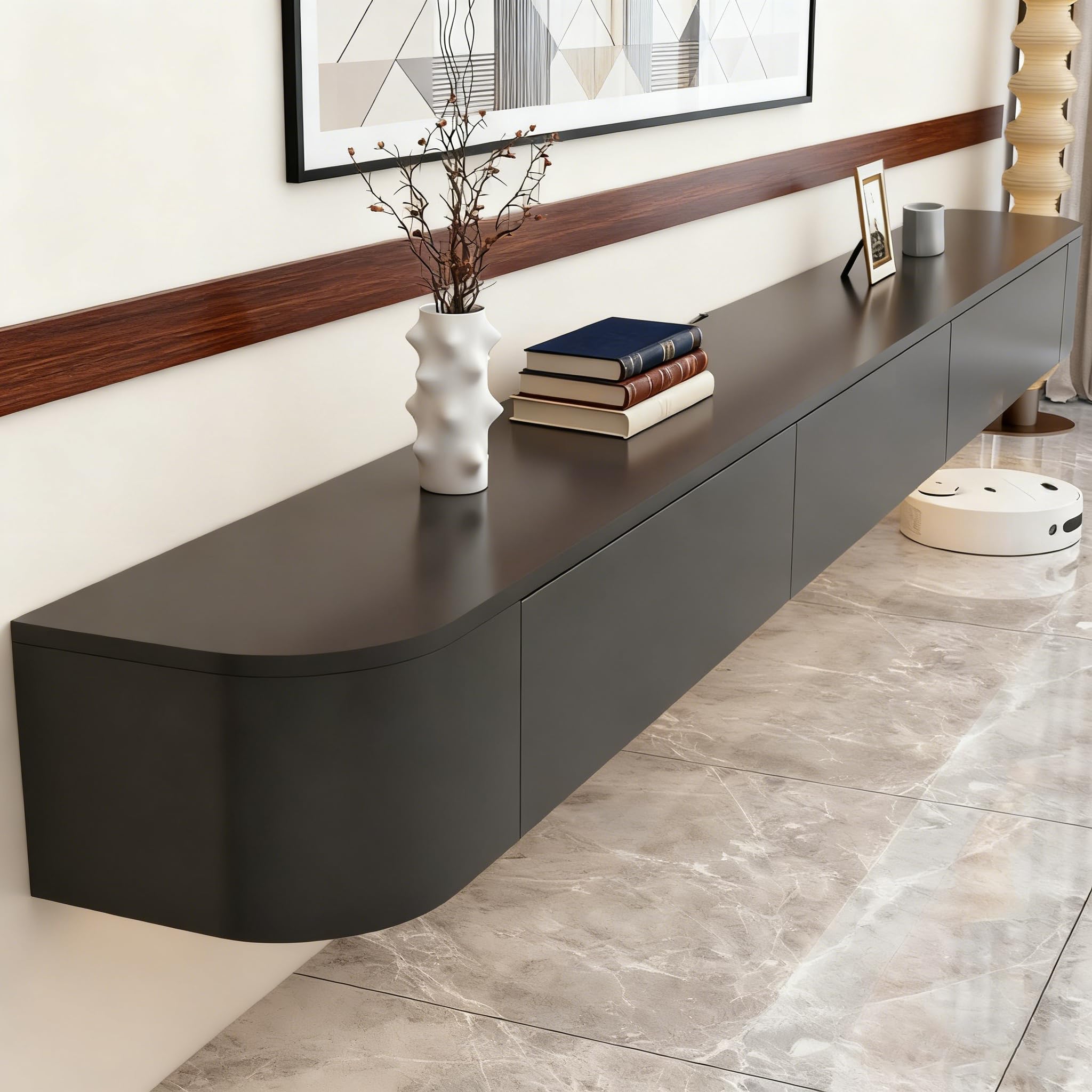 Wrtsxe Floating TV Stand Wall Mounted,Solid Wood Floating TV Stand, Wall Entertainment Center with Storage Cabinets and Flip Down Doors, Floating for