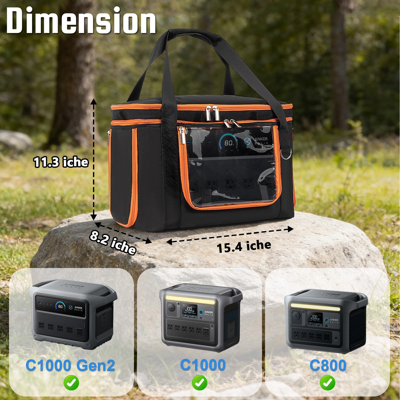 Travel Carrying Case Compatible with Anker SOLIX C1000 Gen2 /C1000 /C800 /C800X Plus, Portable Power Station Case with Clear Pocket, Two Layer Protective Storage Bag for Outdoor Camping Party Car Trip - 3