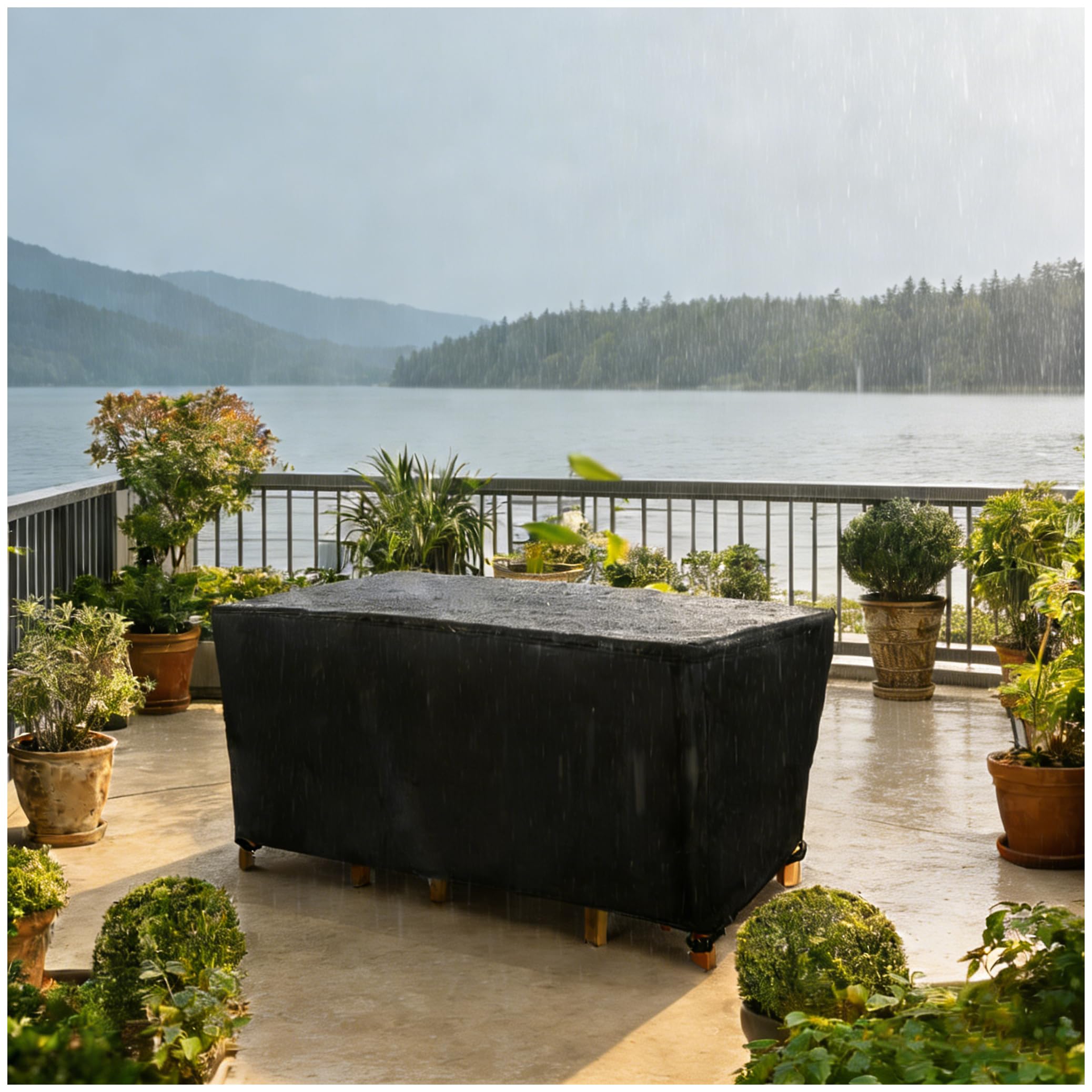 Copertura Tavolo Esterno HNKDK – Impermeabile 420D Oxford Per Mobili Da Giardino, 150x65x95 Cm, Antivento E Anti-UV, Nero