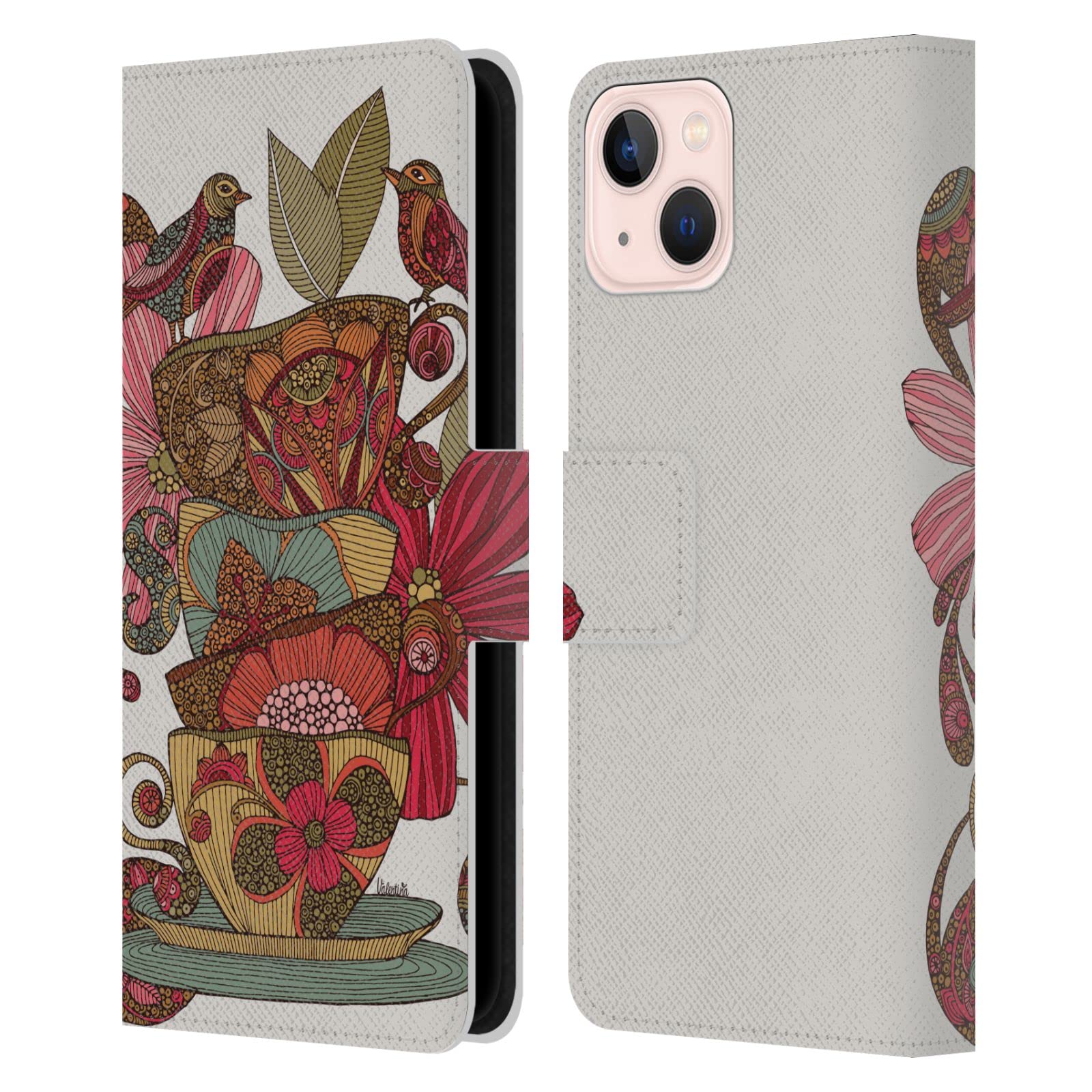 Carcasa tipo libro Valentina Tazas de té pájaros compatible con iPhone 13 7