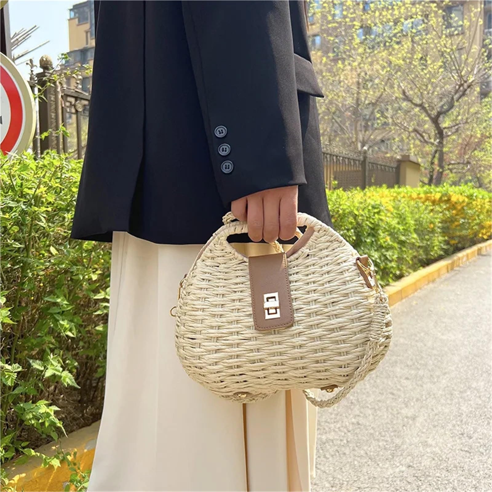 bolso paja Bolso de paja mimbre tejido a la moda for mujer, bolsos viaje verano, playa, Bali, hombro tipo bandolera