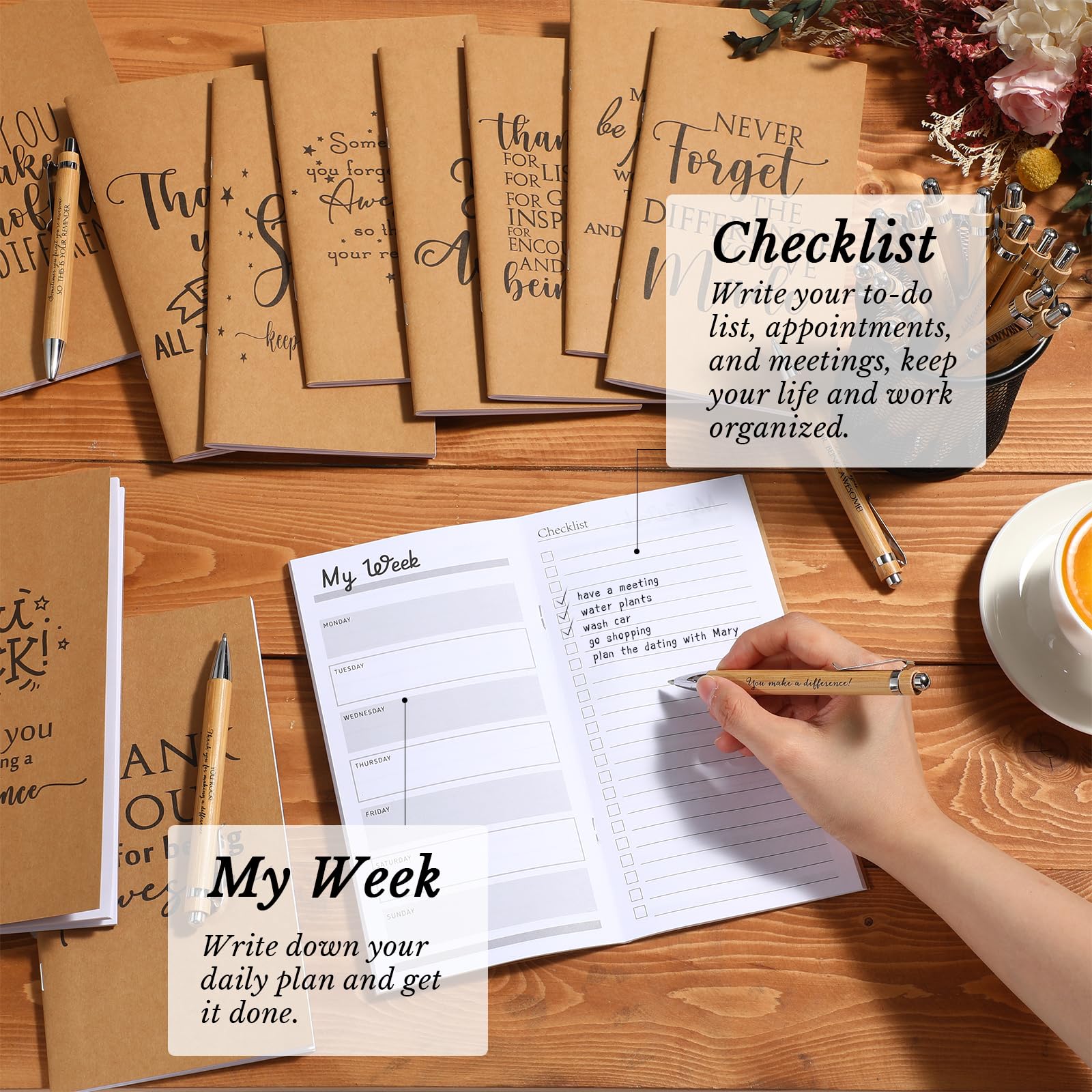 Tellingyou Set di 60 quaderni e penne per pianificazione settimanale dei dipendenti, per lista delle cose da fare, diario, diario, ringraziamento, regalo di Natale per dipendenti, colleghi, insegnanti