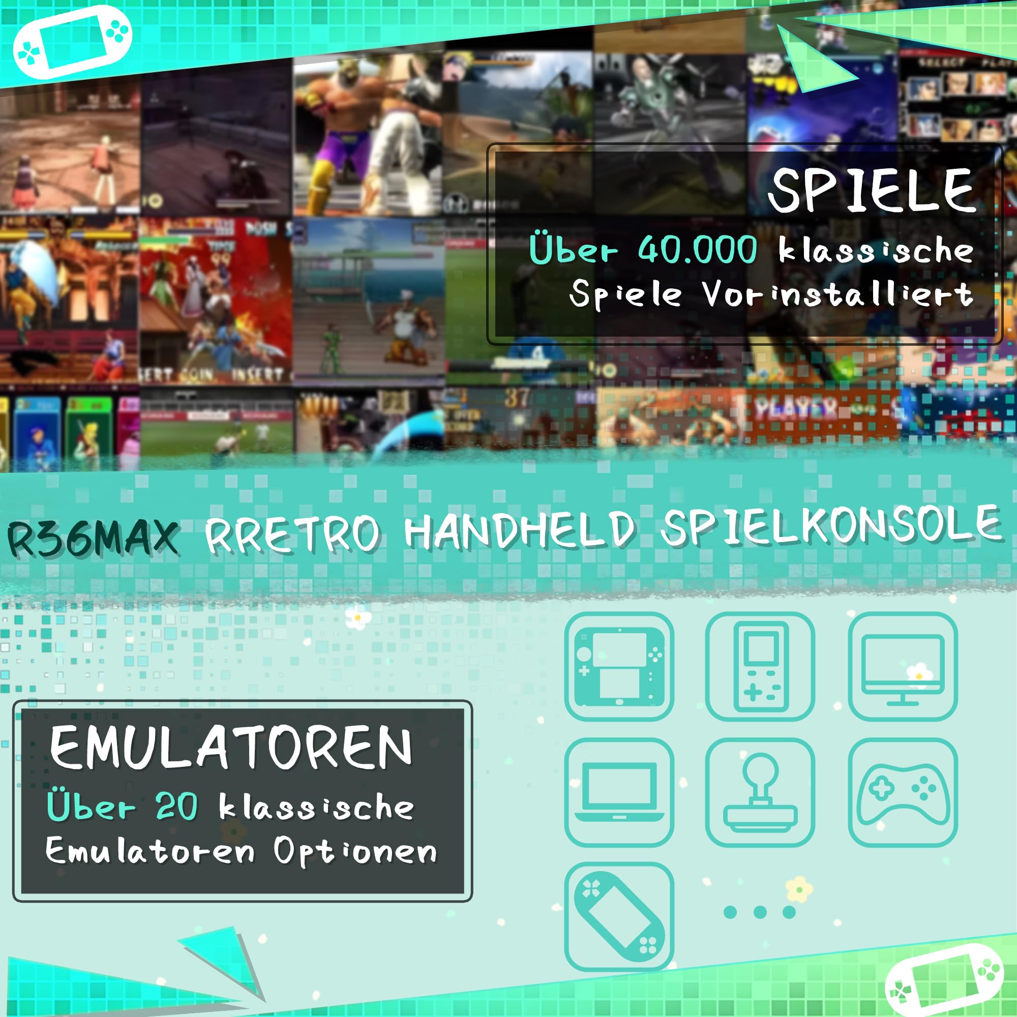 R36MAX Retro Handheld Spielkonsole, 256 G über 40.000 Spiele, 4-Zoll-IPS Retro Konsole, Linux-System, 4000-mAh-Akku, Unterstützt Mehrere Emulatoren,Tragbare Mini-Arcade(Schwarz)
