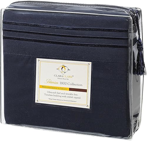Clara Clark Juego de sábanas de microfibra de doble cepillado, con 2 fundas de almohada, tamaño Queen, color azul marino
