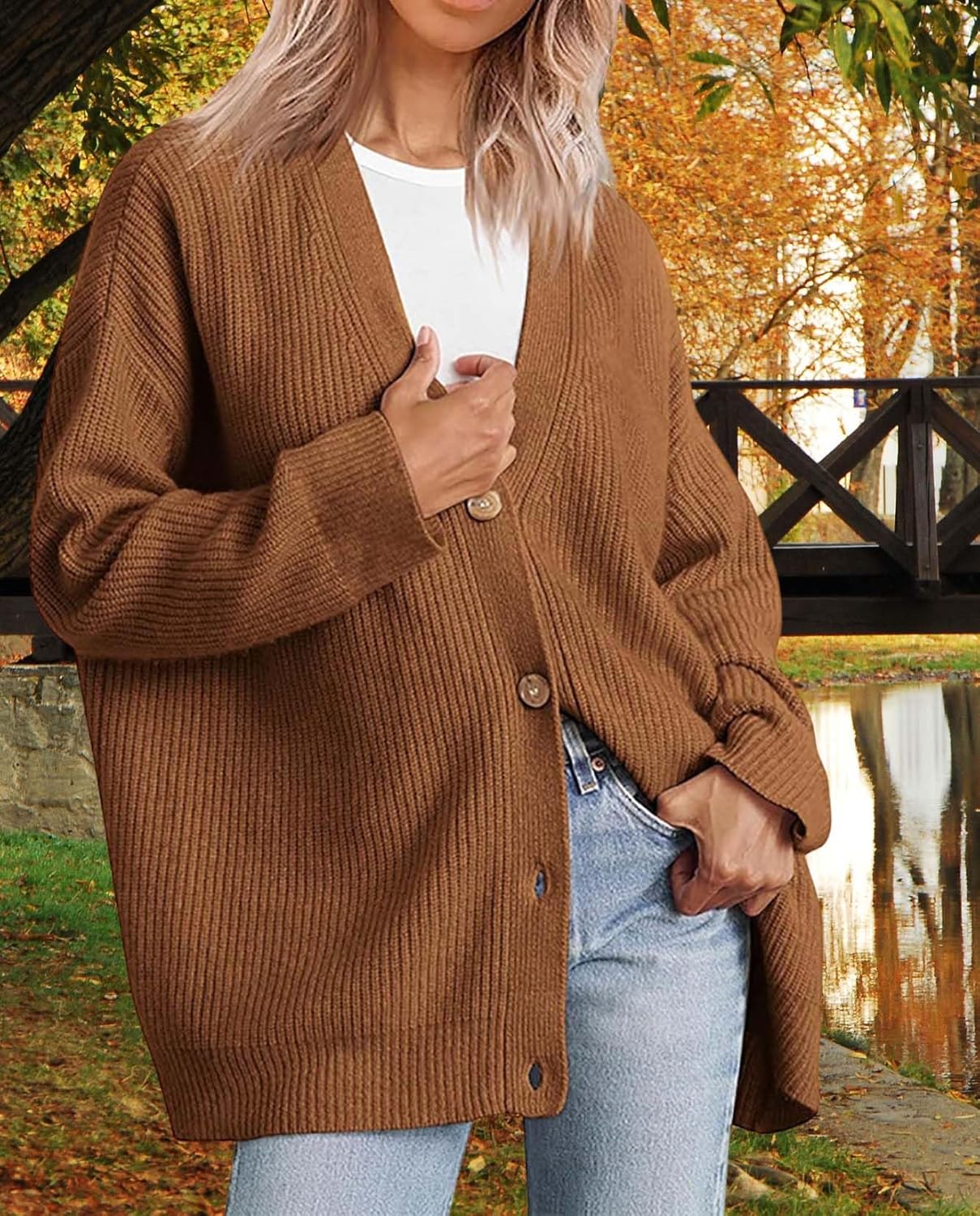 Womens Casual Open Front Sweater Classic Long Sleeve V Neck Cardigans Simple Solid Color Button Fall Winter Outfits - Image 3