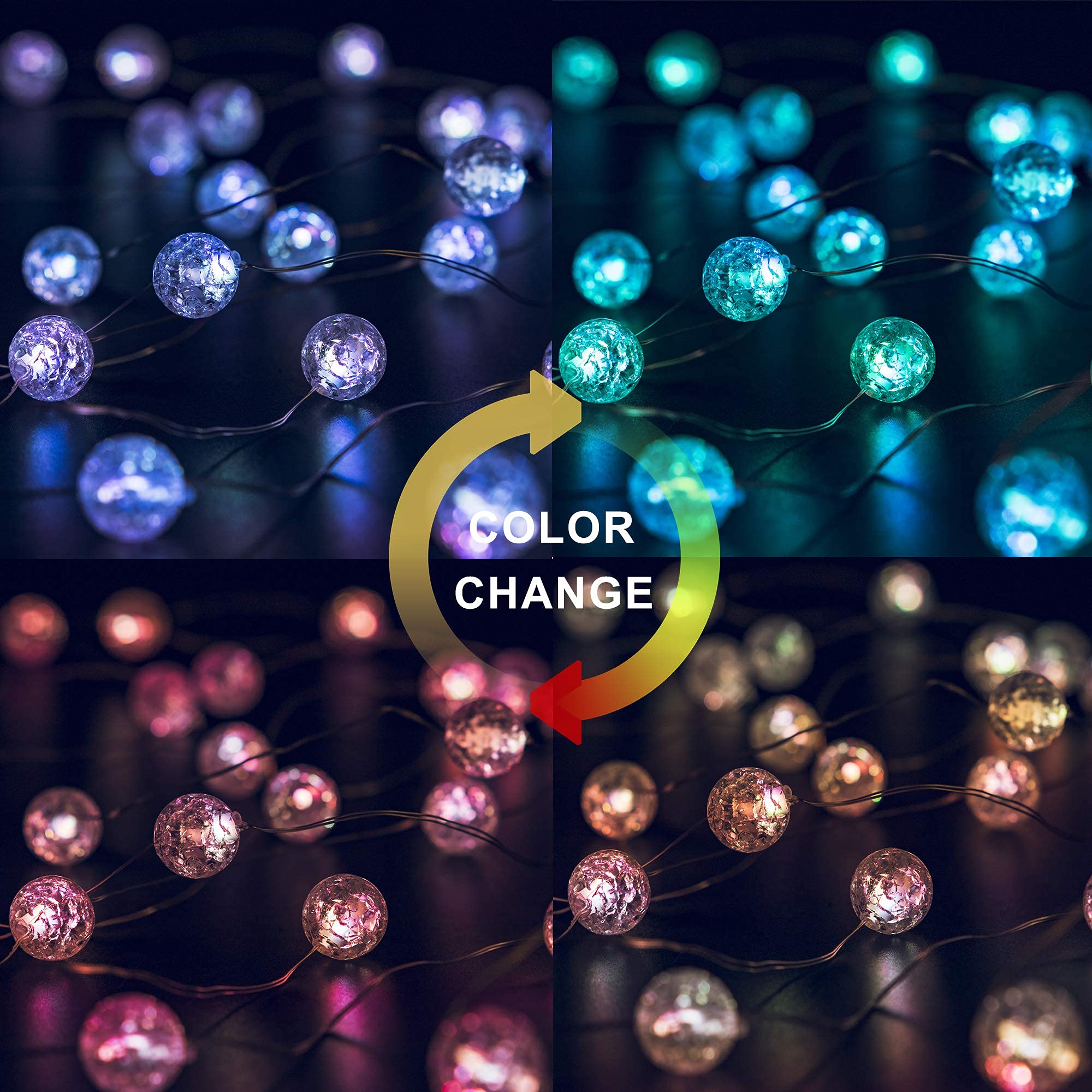 KugelLichterkette für Schlafzimmer, KristallkugelLichter, 8 leuchtende Farben, 3 m, 30 LEDs, USBbetrieben, mit Fernbedienung, Lichterkette, perfekt für den Innen und Außenbereich,