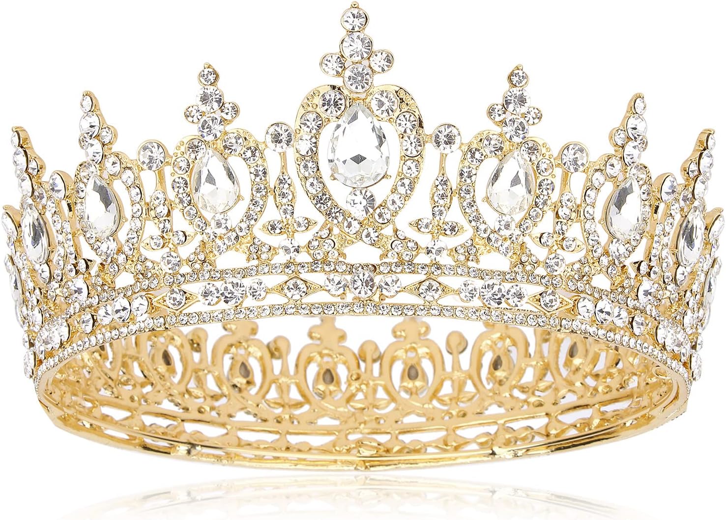 Queen Crown for Women Crystal Tiara and Crown for Girl Rhinestones Hair Accessories for Wedding Bride Birthday Party Prom Bridal Bridesmaid (Gold)